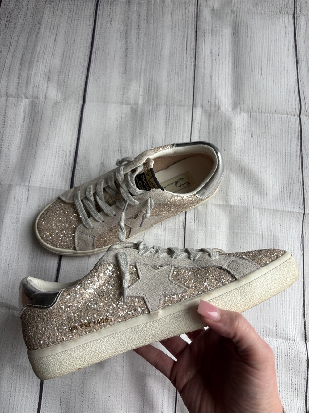 VH Original Design Vintage Havana “Palmer” Champagne Silver Glitter Size 8